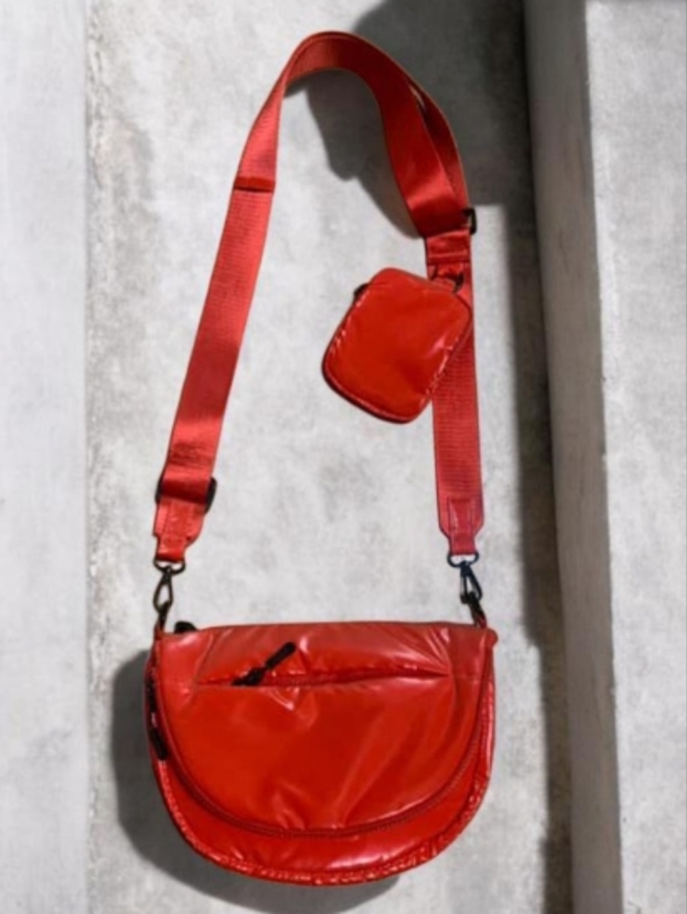 Red Nylon Crossbody Belt Bag with Coin Pouch
